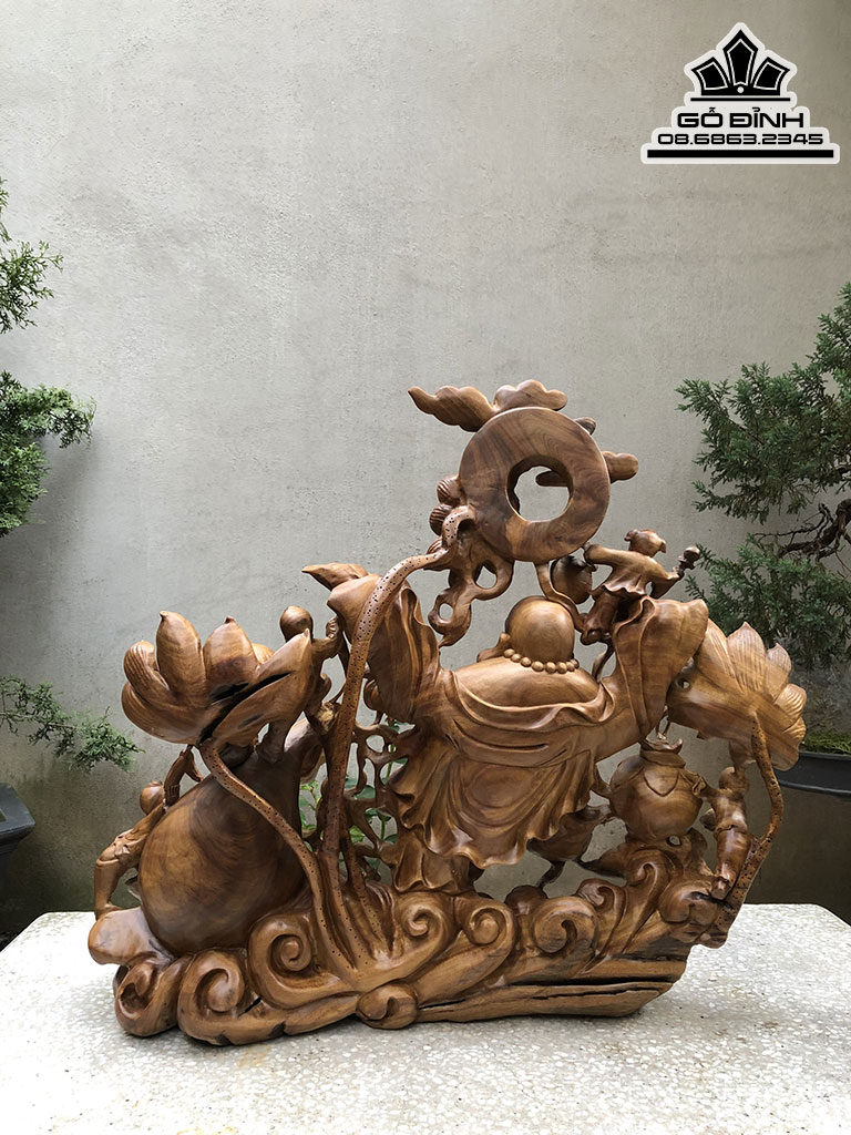 Tượng Di Lặc Kéo Bao Tiền Gỗ Xá Xị Cao 73 Ngang 83 Sâu 30 (cm) 1