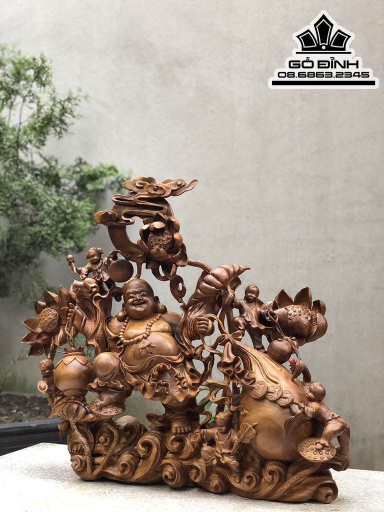 Tượng Di Lặc Kéo Bao Tiền Gỗ Xá Xị Cao 73 Ngang 83 Sâu 30 (cm) 2