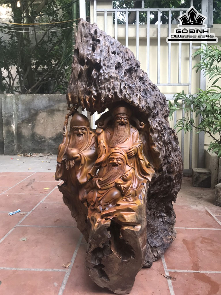 Tượng Phúc Lộc Thọ (Tam Đa) Gỗ Bách Xanh Nguyên Khối Cao 108 Ngang 60 Sâu 46 (cm) 5