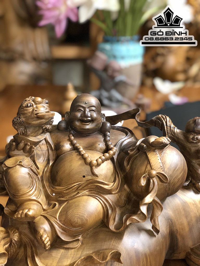 Tượng Di Lặc Nhị Phúc Gỗ Bách Xanh Cao 26 Ngang 46 Sâu 28 (cm) 1