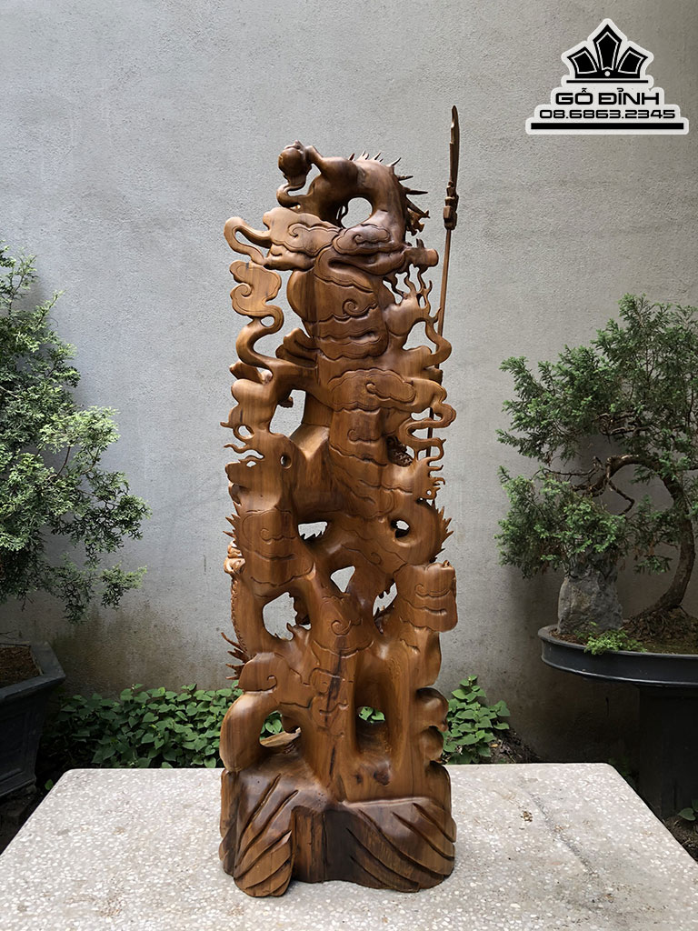 Tượng Quan Công Song Long Gỗ Bách Xanh Cao 123 Ngang 40 Sâu 26 (cm) 0