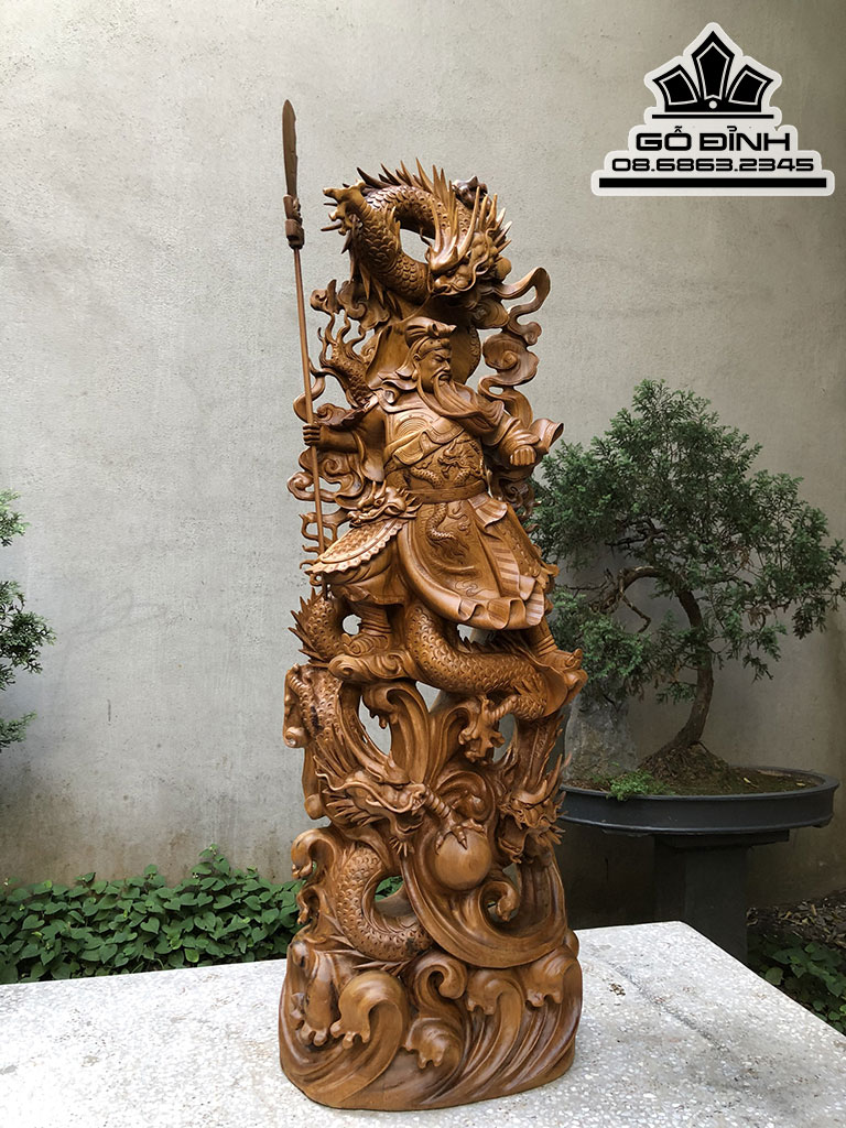 Tượng Quan Công Song Long Gỗ Bách Xanh Cao 123 Ngang 40 Sâu 26 (cm) 1