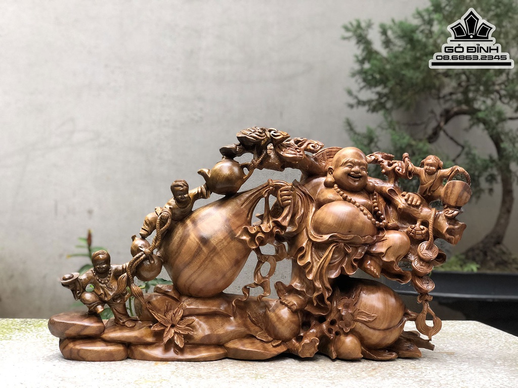 Tượng Di Lặc Kéo Bao Tiền Gỗ Xá Xị Cao 45 Ngang 78 Sâu 20 (cm) 0