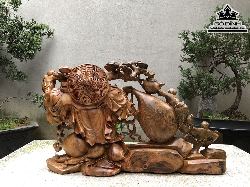 Tượng Di Lặc Kéo Bao Tiền Gỗ Xá Xị Cao 45 Ngang 78 Sâu 20 (cm) 2