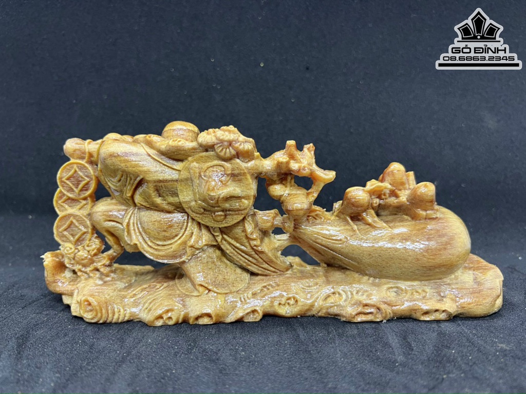 Tượng Di Lặc Kéo Bao Tiền Gỗ Huyết Long Cao 8 Ngang 20 Sâu 5.5 (cm) 0