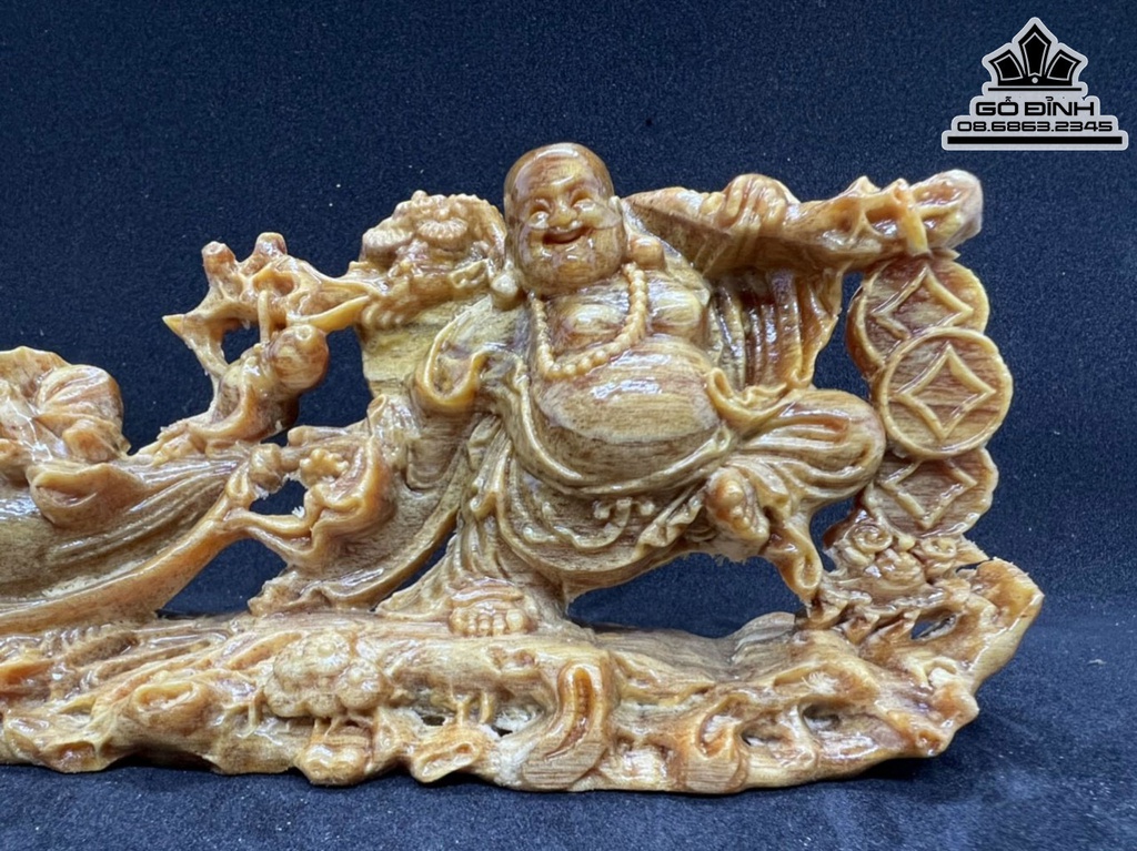 Tượng Di Lặc Kéo Bao Tiền Gỗ Huyết Long Cao 8 Ngang 20 Sâu 5.5 (cm) 2