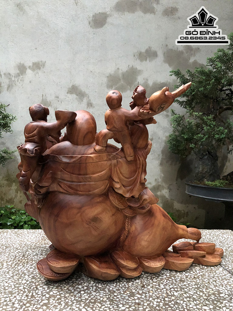 Tượng Di Lặc Tam Phúc Gỗ Xá Xị Cao 54 Ngang 70 Sâu 30 (cm) 3