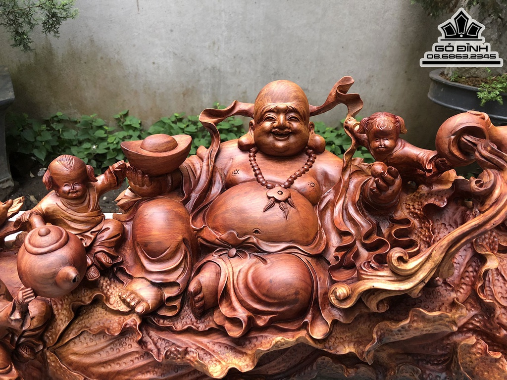 Tượng Di Lặc Vác Cành Đào Gỗ Hương Việt Cao 105 Ngang 130 Sâu 76 (cm) 3
