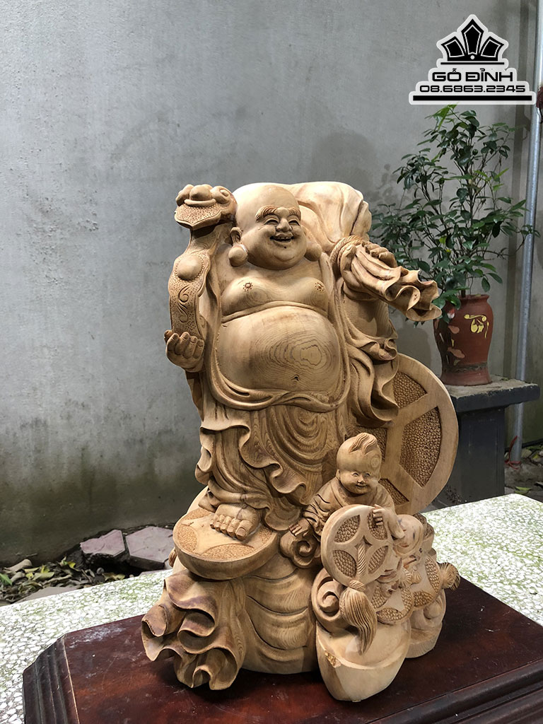 Tượng Phật Di Lặc Gỗ Ngọc Am Cao 45 Ngang 32 Sâu 27 (cm) 3