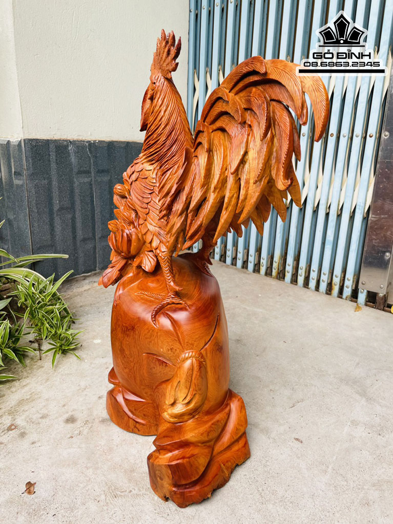 Tượng Gà Trống Gỗ Hương Ta Cao 63 Ngang 40 Sâu 22 (cm) 0