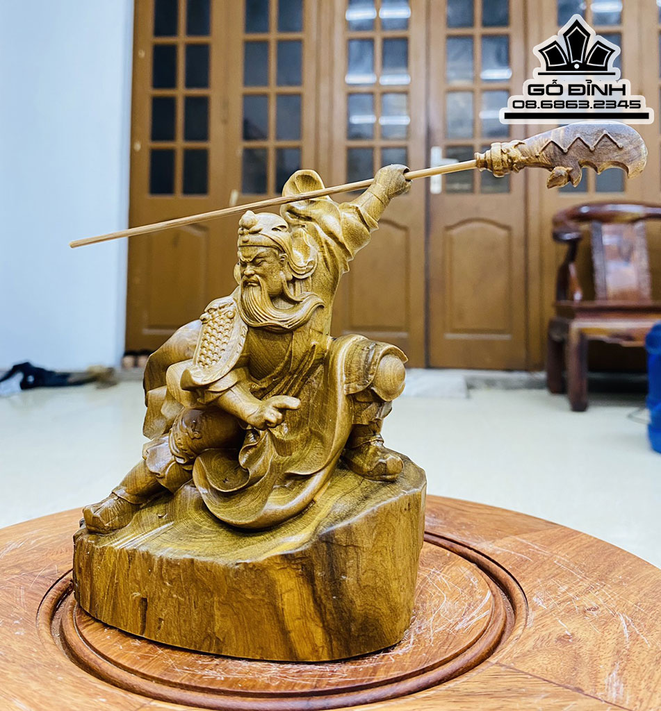 Tượng Quan Công Múa Võ Gỗ Bách Xanh Cao 15 Ngang 11 Sâu 8 (cm) 1