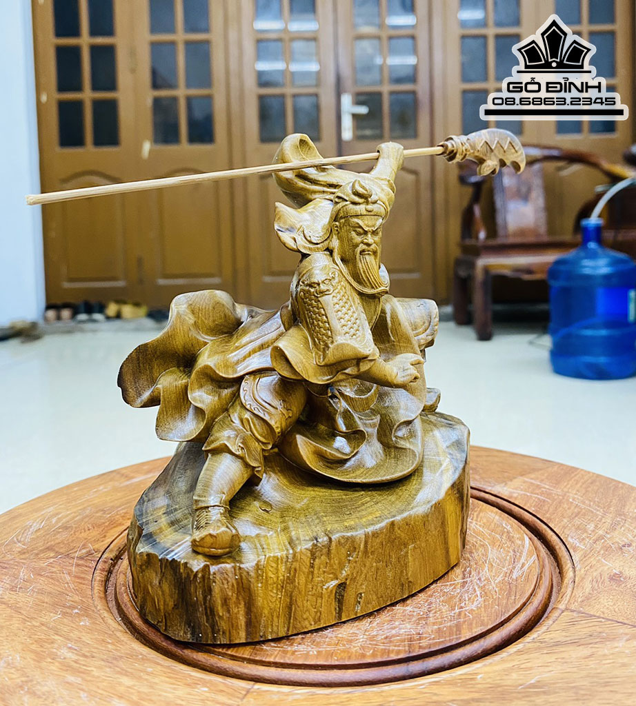 Tượng Quan Công Múa Võ Gỗ Bách Xanh Cao 15 Ngang 11 Sâu 8 (cm) 2