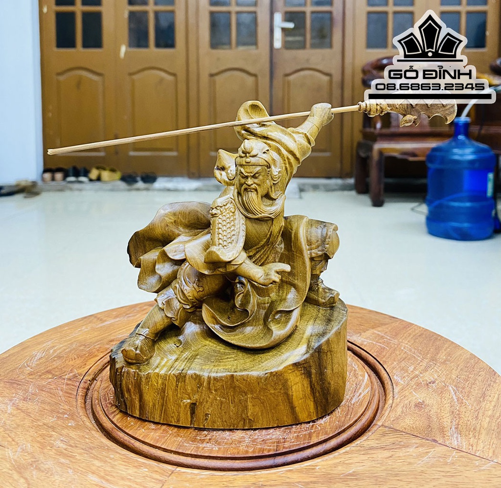 Tượng Quan Công Múa Võ Gỗ Bách Xanh Cao 15 Ngang 11 Sâu 8 (cm) 3