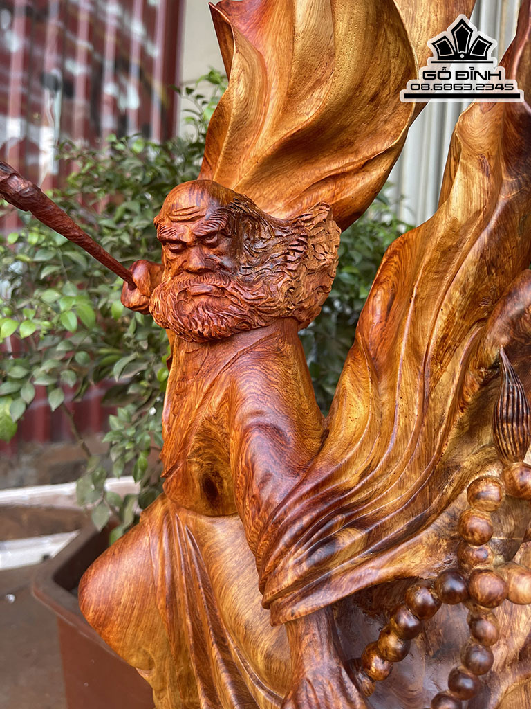 Tượng Đạt Ma Múa Võ Gỗ Hương Việt Nguyên Khối Cao 60 Ngang 27 Sâu 15 Cả Kỷ 65 (cm) 0