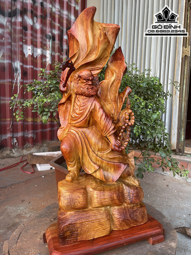 Tượng Đạt Ma Múa Võ Gỗ Hương Việt Nguyên Khối Cao 60 Ngang 27 Sâu 15 Cả Kỷ 65 (cm) 3
