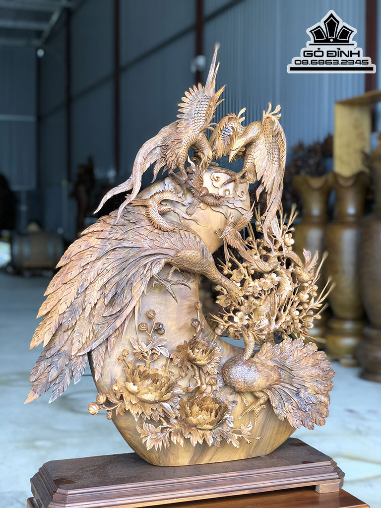 Tượng Phu Thê Viên Mãn Gỗ Bách Xanh Cao 86 Ngang 68 Sâu 18 (cm) 1