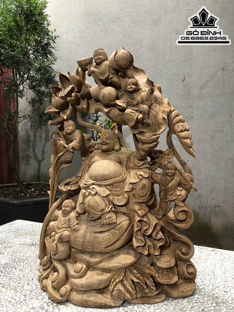 Tượng Phật Di Lặc Ngồi Gốc Đào Gỗ Ngọc Am Cao 63 Ngang 45 Sâu 18 (cm) 0