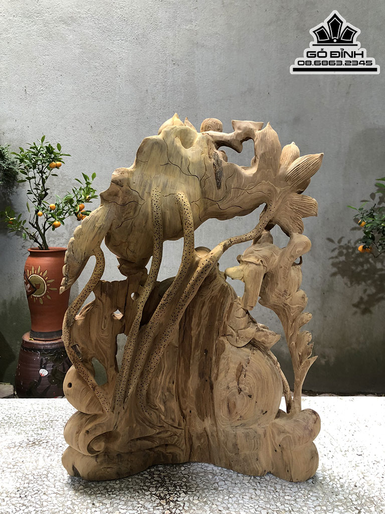 Tượng Phật Di Lặc Ngồi Gốc Đào Gỗ Ngọc Am Cao 63 Ngang 45 Sâu 18 (cm) 1