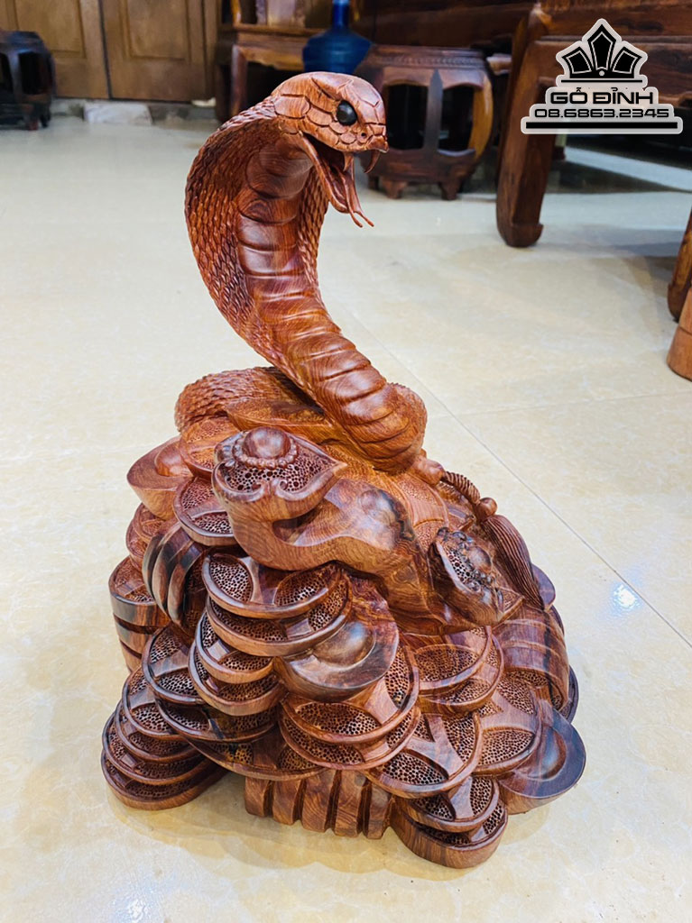 Tượng Rắn Gỗ Cẩm Nguyên Khối Cao 30 Ngang 28 Sâu 28 (cm) 0