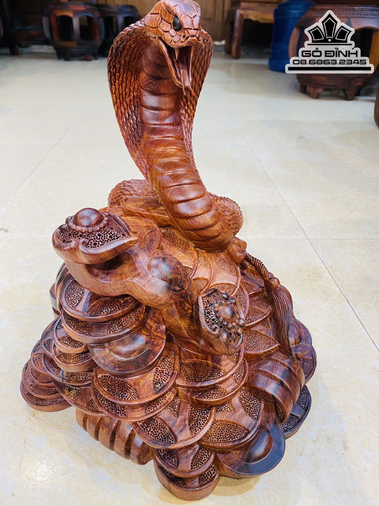 Tượng Rắn Gỗ Cẩm Nguyên Khối Cao 30 Ngang 28 Sâu 28 (cm) 2