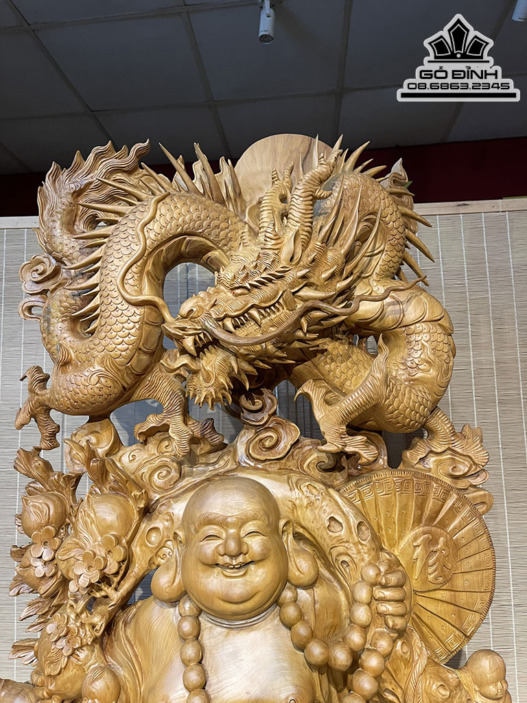 Tượng Phật Di Lặc Long Lân Cửu Phúc Gỗ Ngọc Am Nguyên Khối Cao 205 Ngang 80 Sâu 28 Cả Kỷ 225 (cm) 3