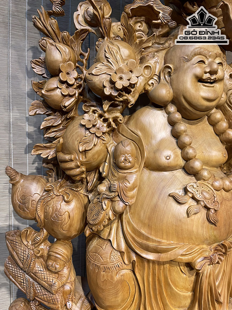 Tượng Phật Di Lặc Long Lân Cửu Phúc Gỗ Ngọc Am Nguyên Khối Cao 205 Ngang 80 Sâu 28 Cả Kỷ 225 (cm) 4