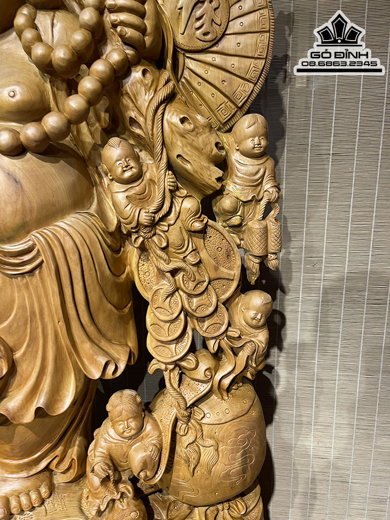 Tượng Phật Di Lặc Long Lân Cửu Phúc Gỗ Ngọc Am Nguyên Khối Cao 205 Ngang 80 Sâu 28 Cả Kỷ 225 (cm) 5