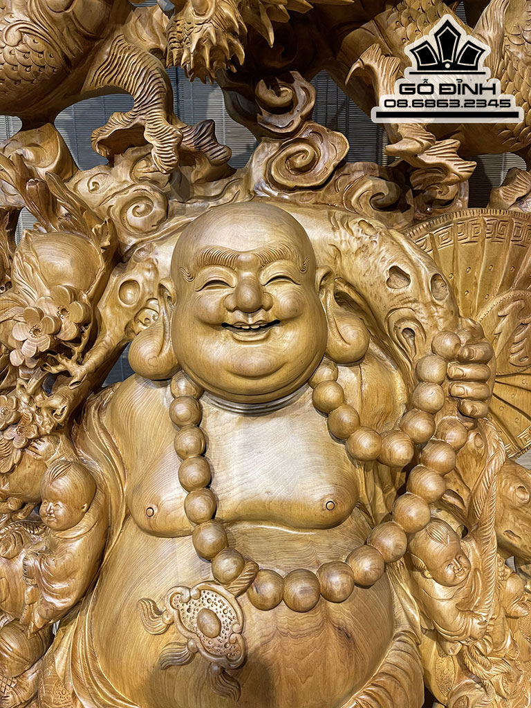 Tượng Phật Di Lặc Long Lân Cửu Phúc Gỗ Ngọc Am Nguyên Khối Cao 205 Ngang 80 Sâu 28 Cả Kỷ 225 (cm) 6