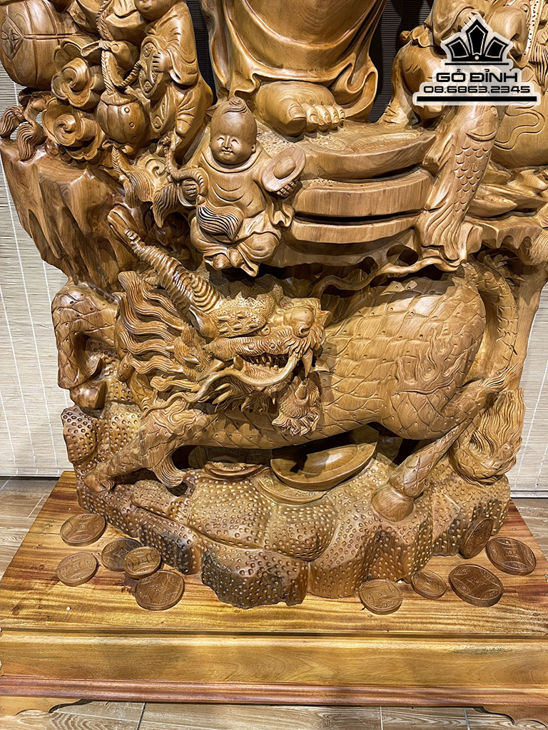 Tượng Phật Di Lặc Long Lân Cửu Phúc Gỗ Ngọc Am Nguyên Khối Cao 205 Ngang 80 Sâu 28 Cả Kỷ 225 (cm) 7