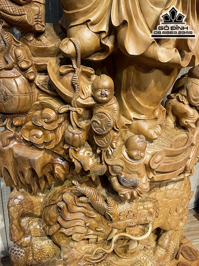 Tượng Phật Di Lặc Long Lân Cửu Phúc Gỗ Ngọc Am Nguyên Khối Cao 205 Ngang 80 Sâu 28 Cả Kỷ 225 (cm)8