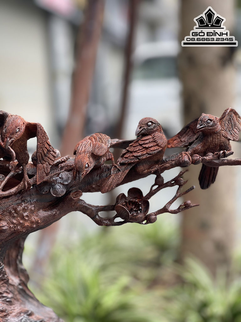 Tượng Mai Điểu Uyên Ương Gỗ Trắc Nguyên Khối Cao 48 Ngang 40 Sâu 20 (cm) 0