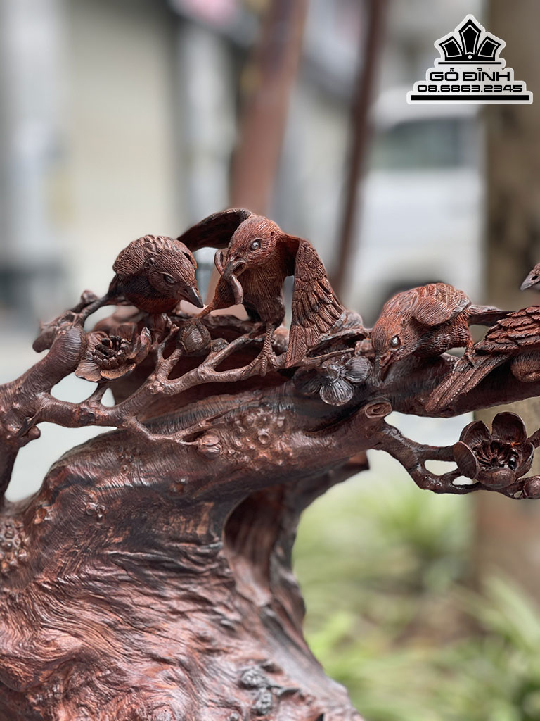 Tượng Mai Điểu Uyên Ương Gỗ Trắc Nguyên Khối Cao 48 Ngang 40 Sâu 20 (cm) 3