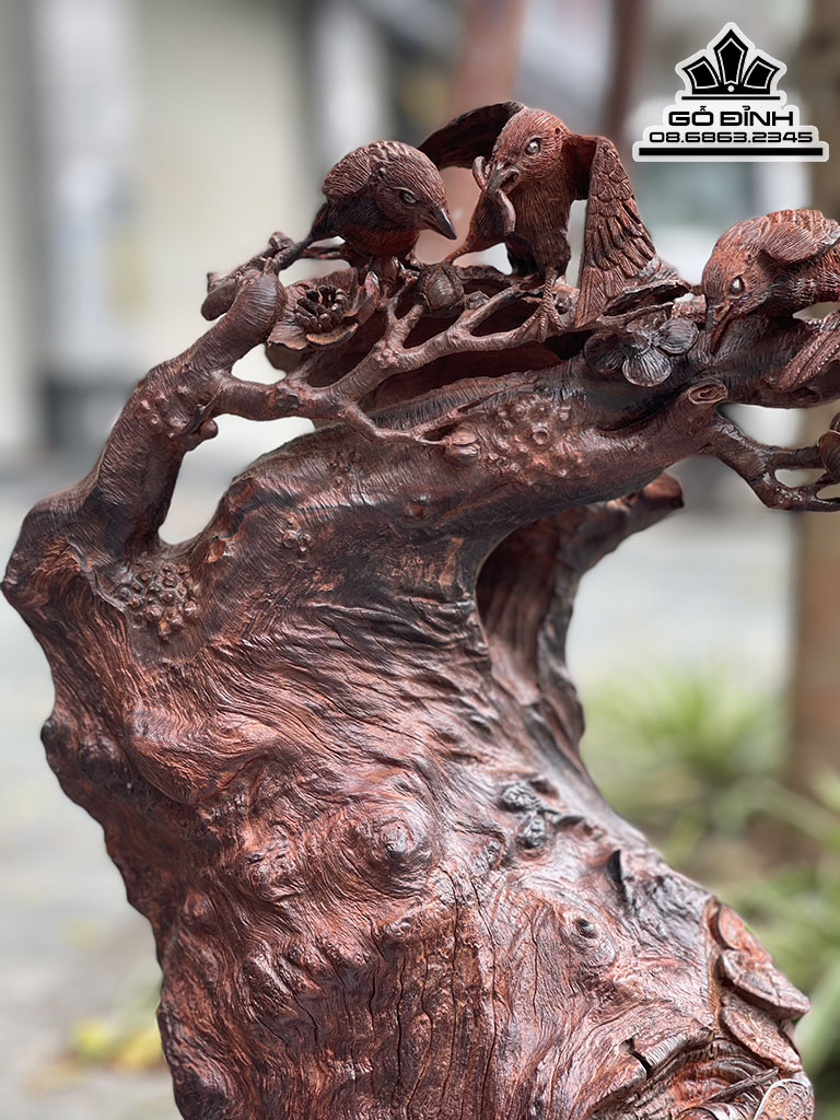 Tượng Mai Điểu Uyên Ương Gỗ Trắc Nguyên Khối Cao 48 Ngang 40 Sâu 20 (cm) 4
