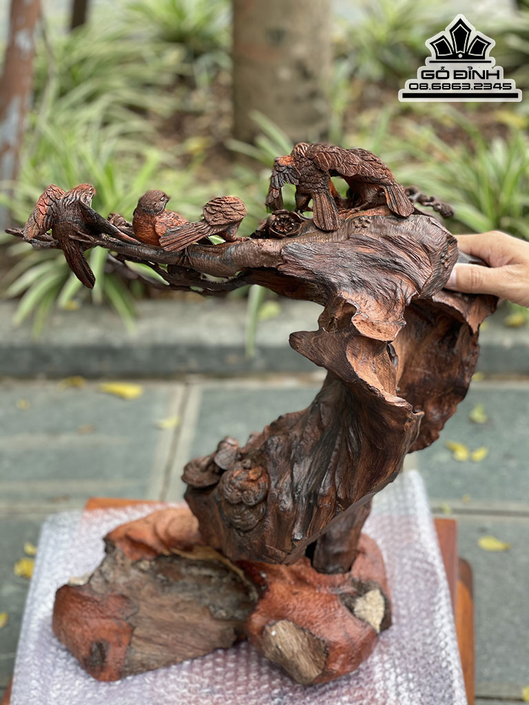 Tượng Mai Điểu Uyên Ương Gỗ Trắc Nguyên Khối Cao 48 Ngang 40 Sâu 20 (cm) 5