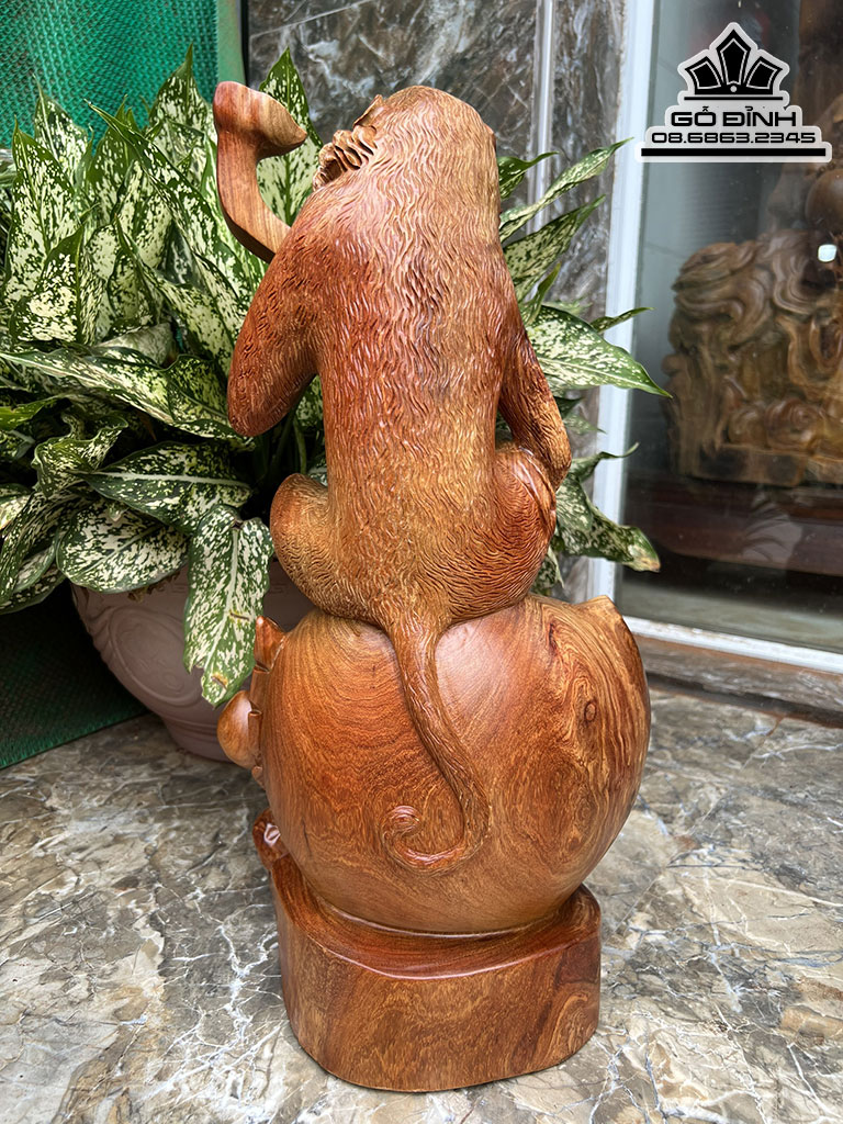 Tượng Khỉ Gỗ Hương Nguyên Khối Cao 51 Ngang 27 Sâu 23 (cm) 0