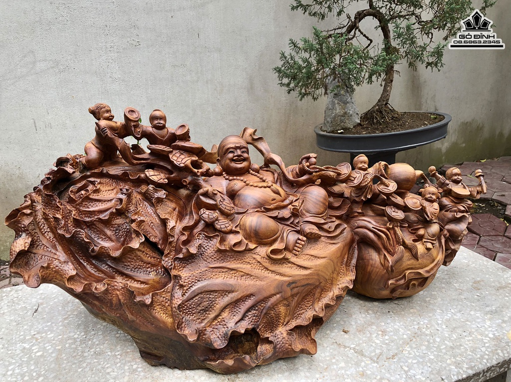 Tượng Di Lặc Ngũ Phúc Gỗ Xá Xị Cao 46 Ngang 100 Sâu 45 (cm) 1