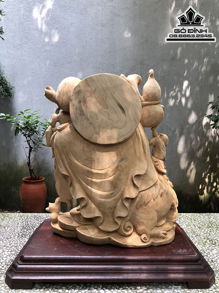 Tượng Phật Di Lặc Cầm Hồ Lô Gỗ Ngọc Am Cao 50 Ngang 40 Sâu 20 (cm) 2