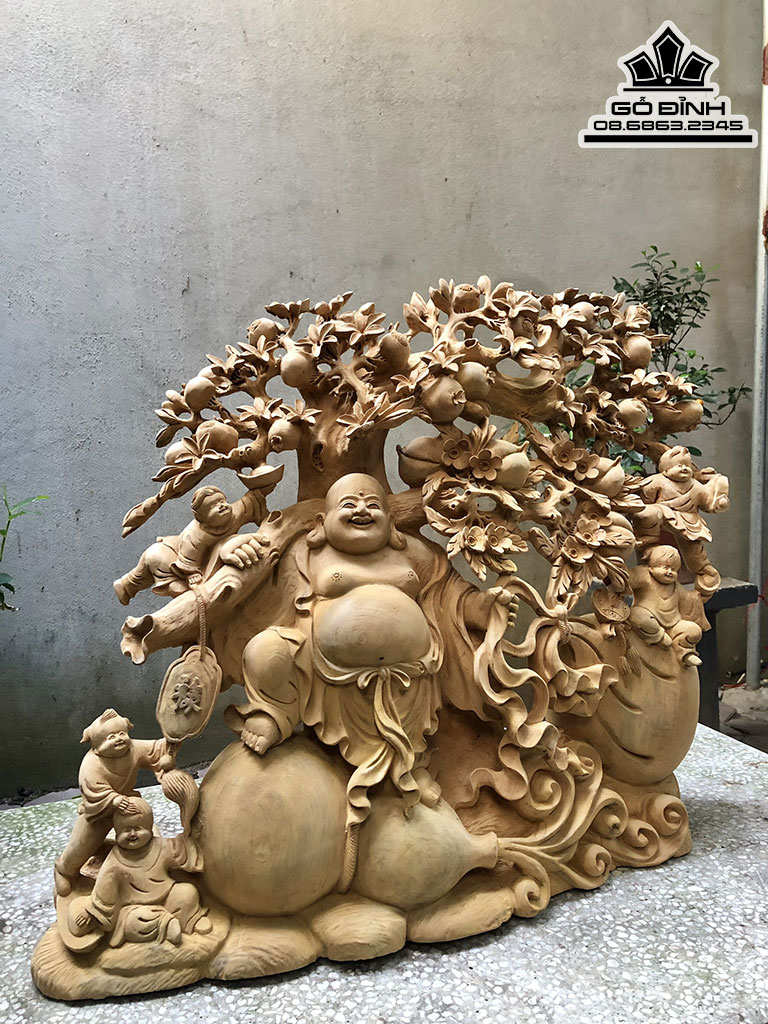 Tượng Phật Di Lặc Ngũ Phúc Gỗ Ngọc Am Cao 65 Ngang 80 Sâu 28 (cm) 0