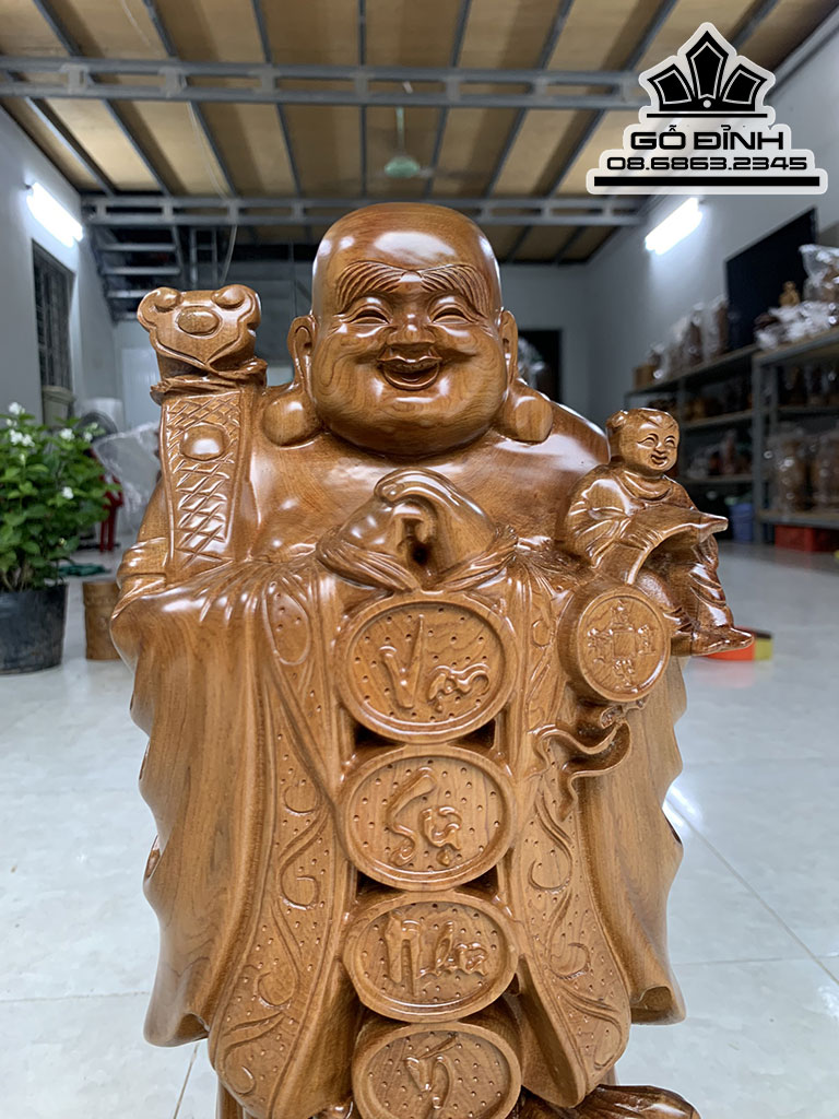 Tượng Phật Di Lặc Chúc Phúc Gỗ Bách Xanh Cao 50 Ngang 18 Sâu 14 (cm) 0
