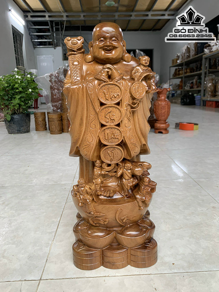 Tượng Phật Di Lặc Chúc Phúc Gỗ Bách Xanh Cao 50 Ngang 18 Sâu 14 (cm) 3