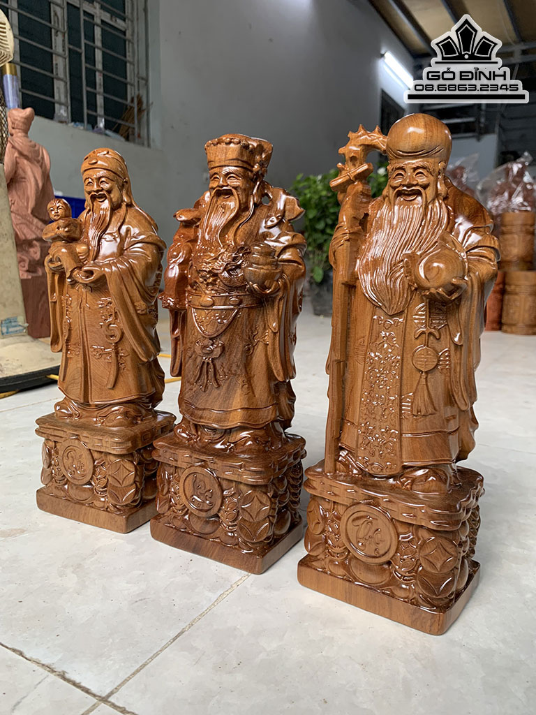 Tượng Phúc Lộc Thọ (Tam Đa) Gỗ Bách Xanh Cao 30 Ngang 10 Sâu 7 (cm) 1