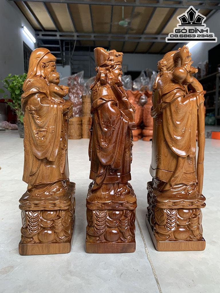 Tượng Phúc Lộc Thọ (Tam Đa) Gỗ Bách Xanh Cao 30 Ngang 10 Sâu 7 (cm) 2