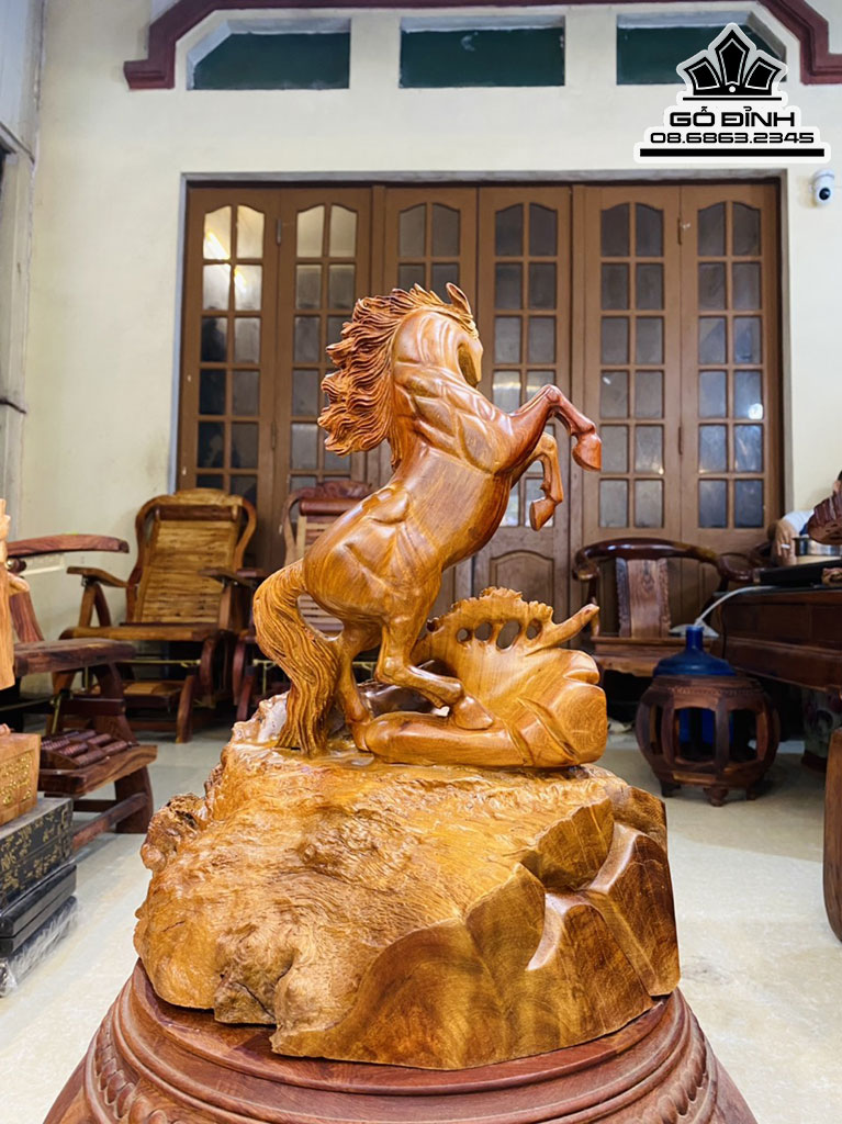 Tượng Ngựa Phong Thủy (Nhất Mã) Gỗ Hương Việt Cao 38 Ngang 30 Sâu 26 (cm) 3