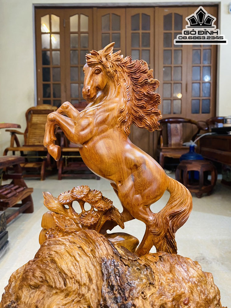 Tượng Ngựa Phong Thủy (Nhất Mã) Gỗ Hương Việt Cao 38 Ngang 30 Sâu 26 (cm) 4
