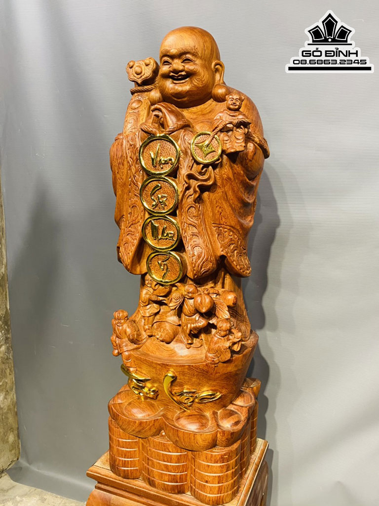 Tượng Phật Di Lặc Chúc Phúc Gỗ Hương Đá Nguyên Khối Cao 100 Ngang 35 Sâu 30 (cm) 2