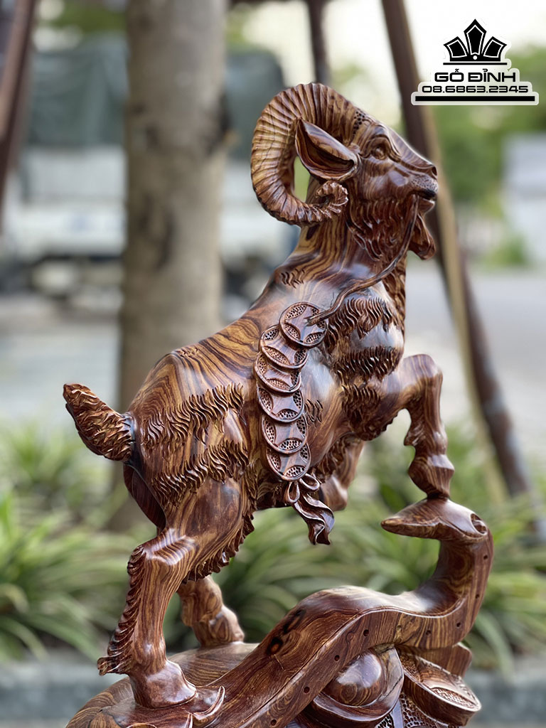 Tượng Dê Phong Thủy Gỗ Cẩm Nguyên Khối Cao 63 Ngang 30 Sâu 21 (cm) 1
