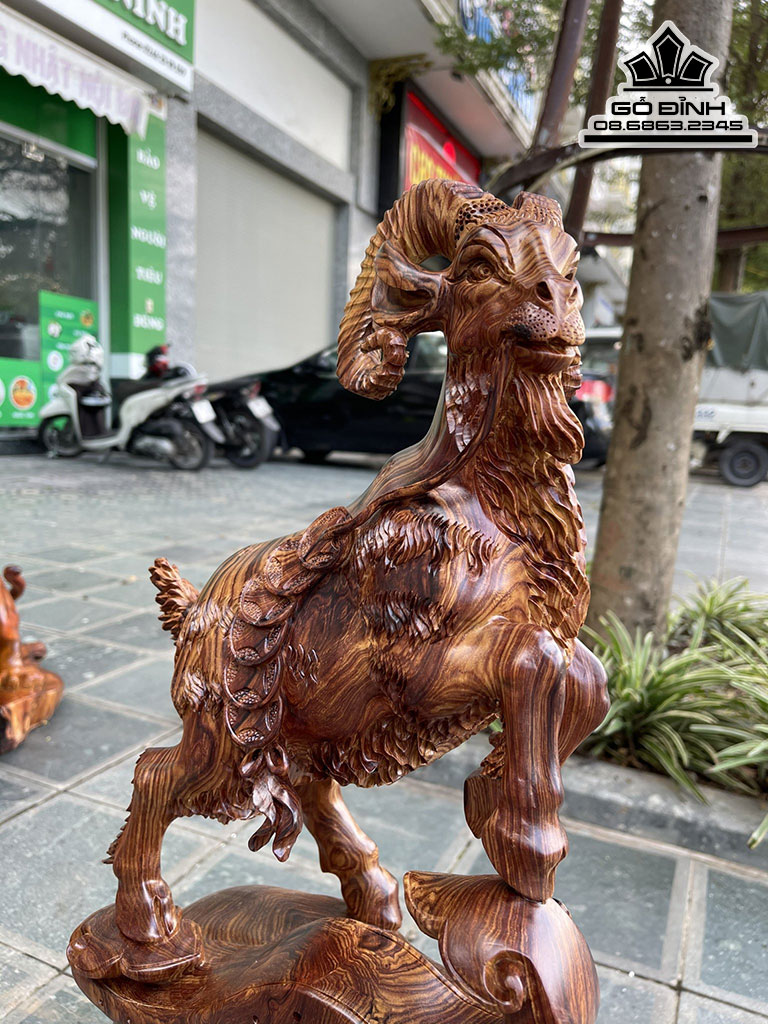 Tượng Dê Phong Thủy Gỗ Cẩm Nguyên Khối Cao 63 Ngang 30 Sâu 21 (cm) 3