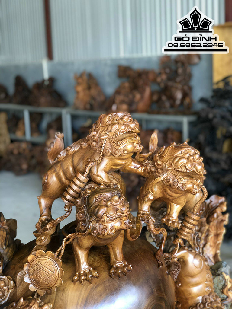 Tượng Tam Nghê Gỗ Bách Xanh Cao 100 Ngang 105 Sâu 76 (cm) 0