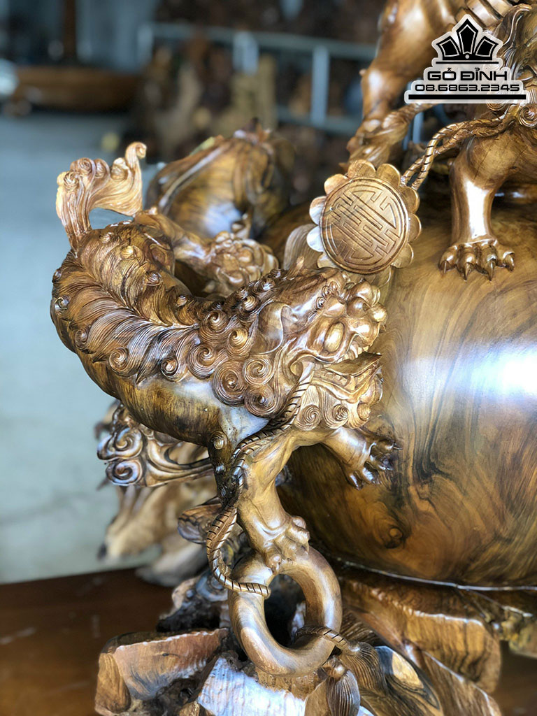 Tượng Tam Nghê Gỗ Bách Xanh Cao 100 Ngang 105 Sâu 76 (cm) 1