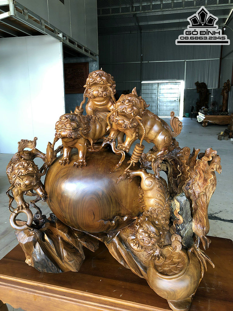 Tượng Tam Nghê Gỗ Bách Xanh Cao 100 Ngang 105 Sâu 76 (cm) 2